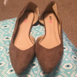 Pointed brown faux suede ballet flats